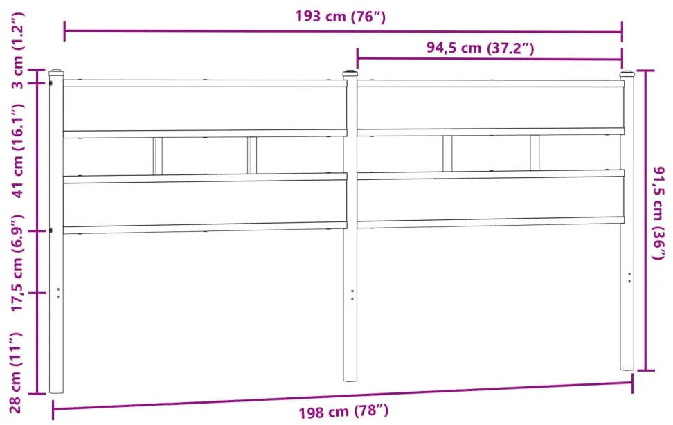 Cabeceira de cama 190cm derivados madeira/aço carvalho castanho