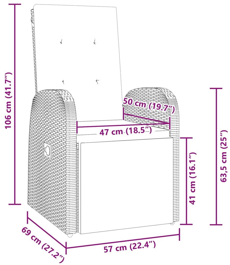 Conjunto de Jantar de Jardim 7 Peças com Almofadas Cinza Vime PE