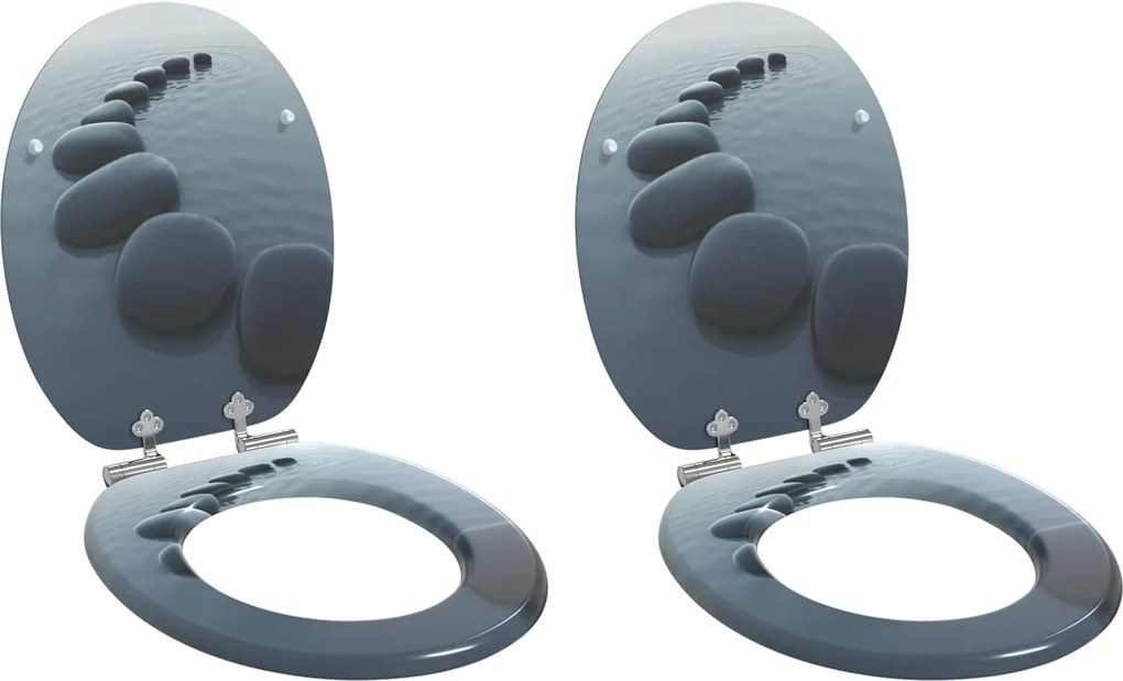 vidaXL Assento de Sanitário com Fechamento Suave 2 pcs Cinzento