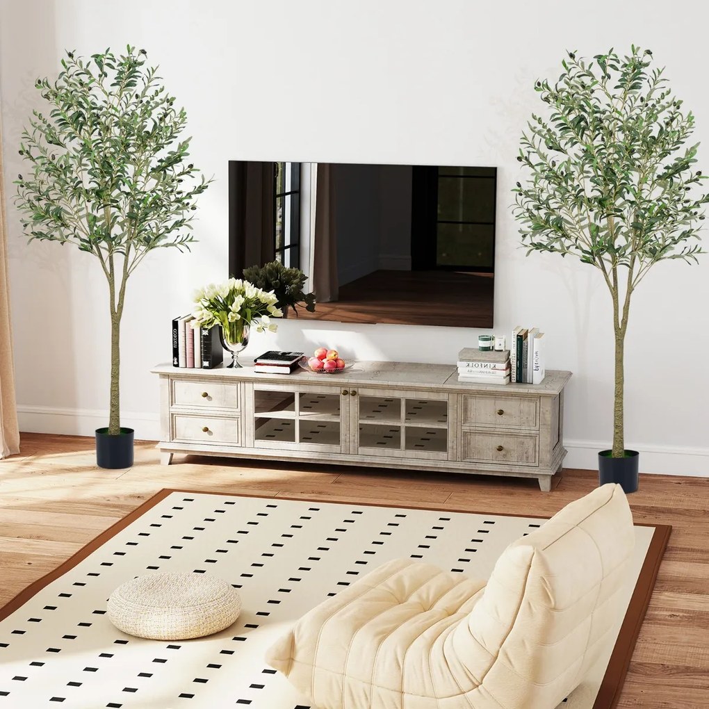 Conjunto de 2 oliveiras artificiais de 180 cm com vaso de plástico 1296 folhas 72 frutos Plantas verdes