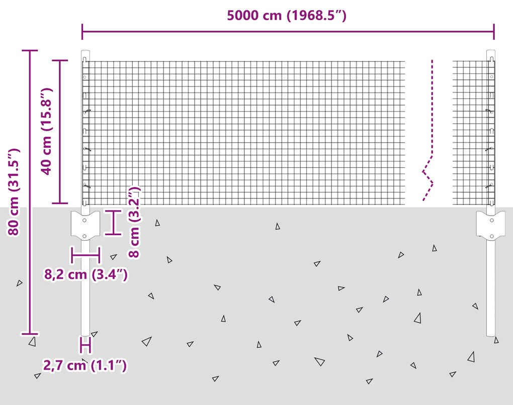 Cerca de Arame Soldado com 22 Postes U Prateados 0.4x50 m de Aço