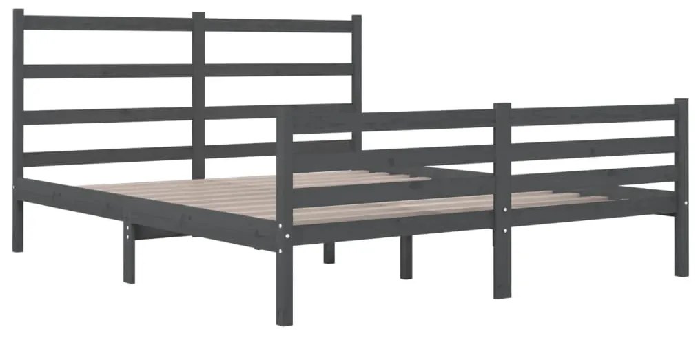 Estrutura de cama casal 135x190 cm pinho maciço cinza