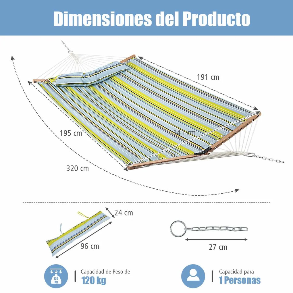 Rede portátil com barras de separação e almofada removível Material impermeável para pátio exterior Jardim da piscina 195 x 141 cm Amarelo