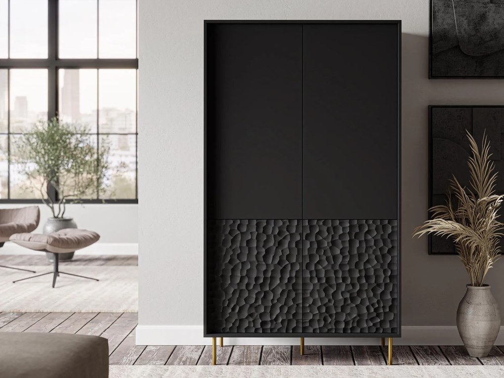 Roupeiro Ciretre 106, Dourado, Preto, 185x90x53cm, 61.6 kg, Portas para roupeiro: Com dobradiças