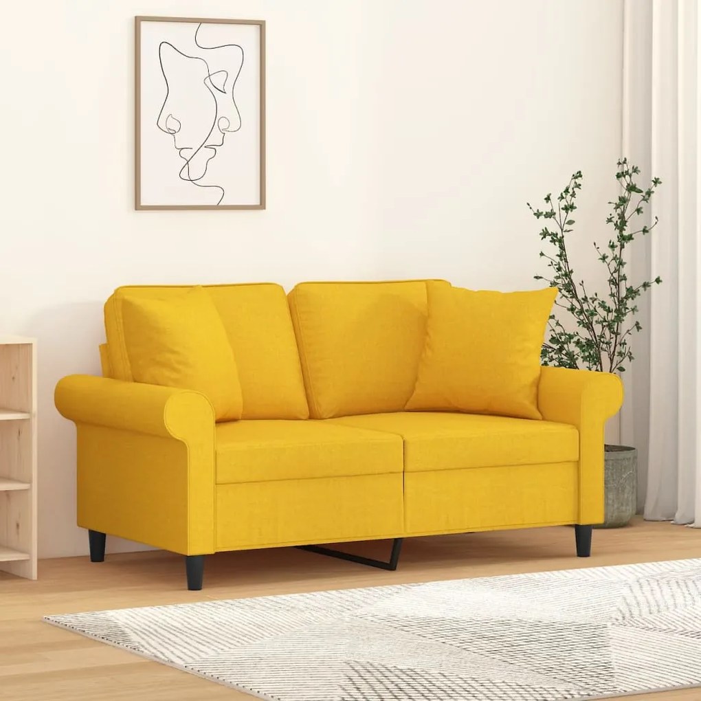 vidaXL Sofá 2 lug. c/ almofadas/almofadões 120 cm tecido amarelo-claro