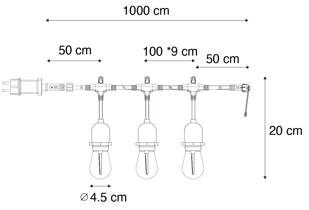 Luzes de corda LED 10 metros 10 luzes brilhantes IP44 - Chill Moderno