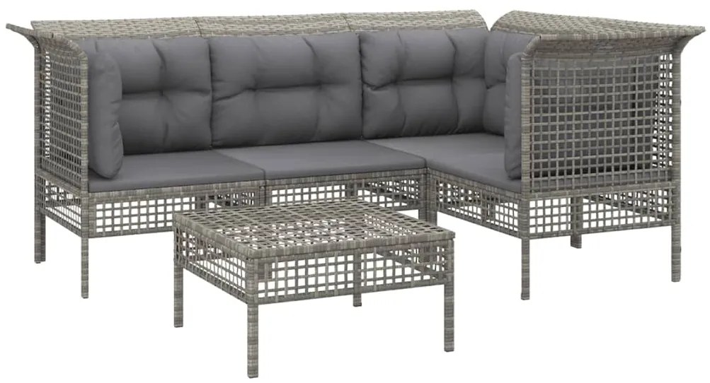 5 pcs conjunto lounge de jardim c/ almofadões vime PE cinzento