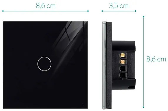 IInterruptor táctil com regulação luminosidade WiFI-Voice, Painel frente preto vidro temperado