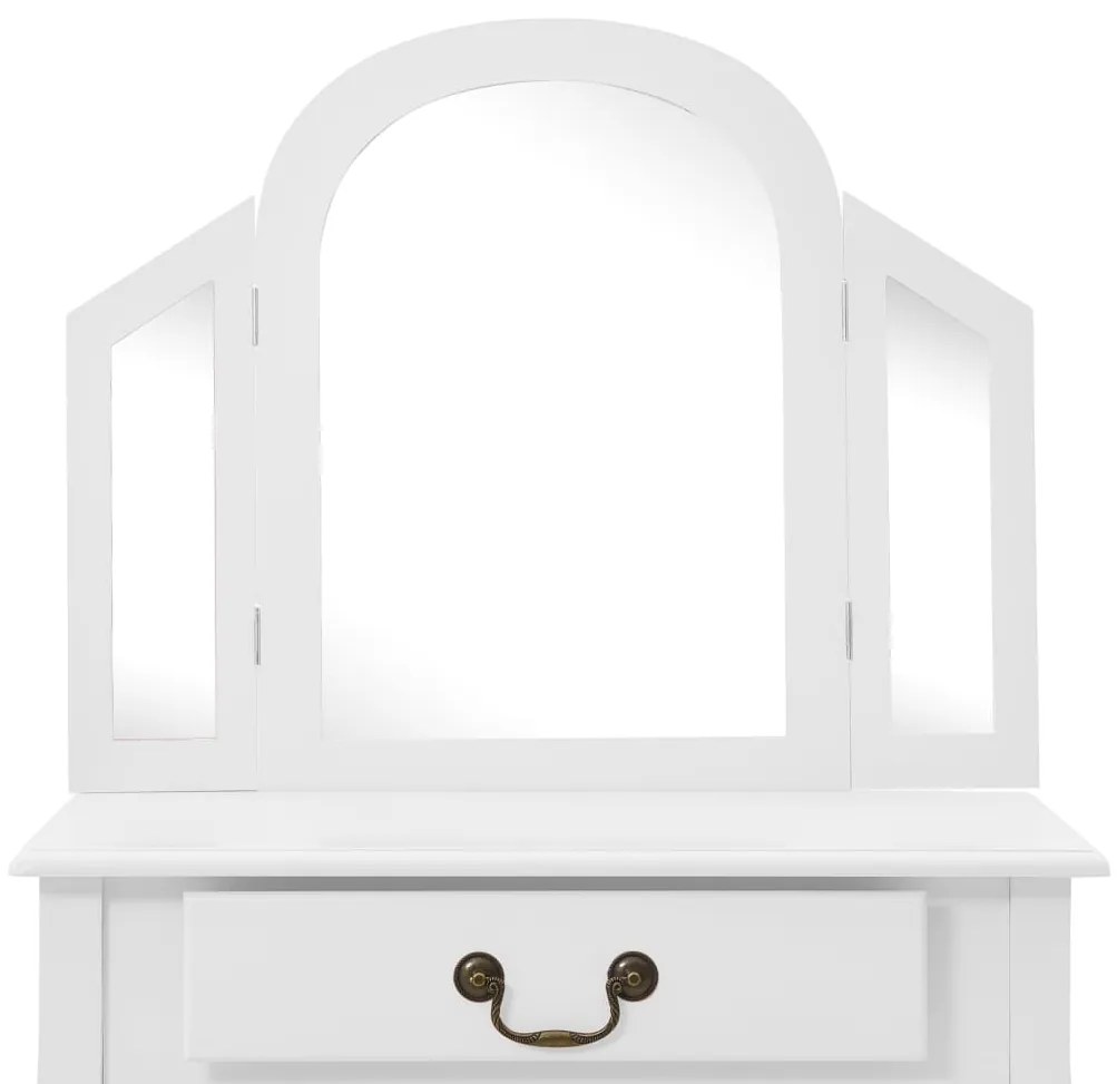 Toucador c/ banco 65x36x128 cm MDF e madeira paulownia branco