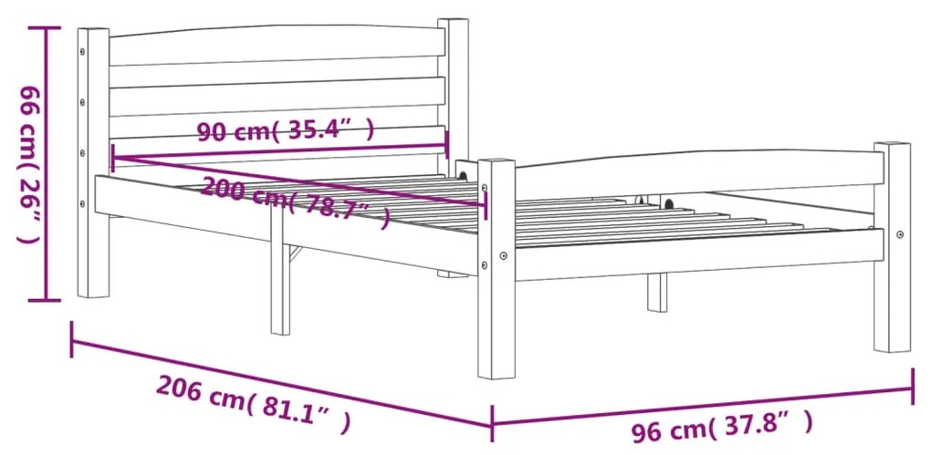 Estrutura de cama em pinho maciço 90x200 cm branco