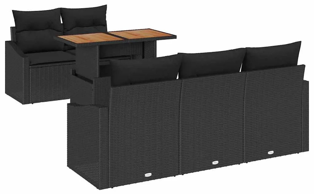 Conjunto de Jantar de Jardim 6 Peças com Almofadas Pretas - Rattan, Po