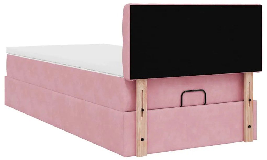 Estrutura de cama otomana com colchão rosa 90x200cm veludo