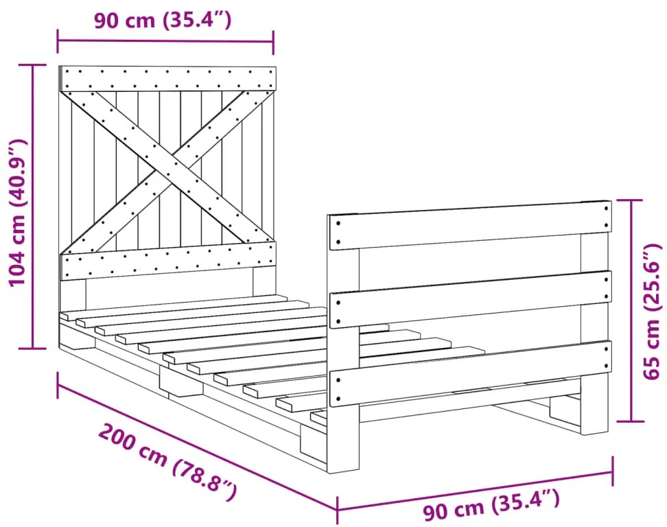 Estrutura de cama com cabeceira 90x200 cm pinho maciço