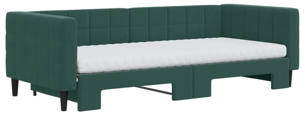 Sofá-cama c/ gavetão e colchões 90x200cm veludo verde-escuro