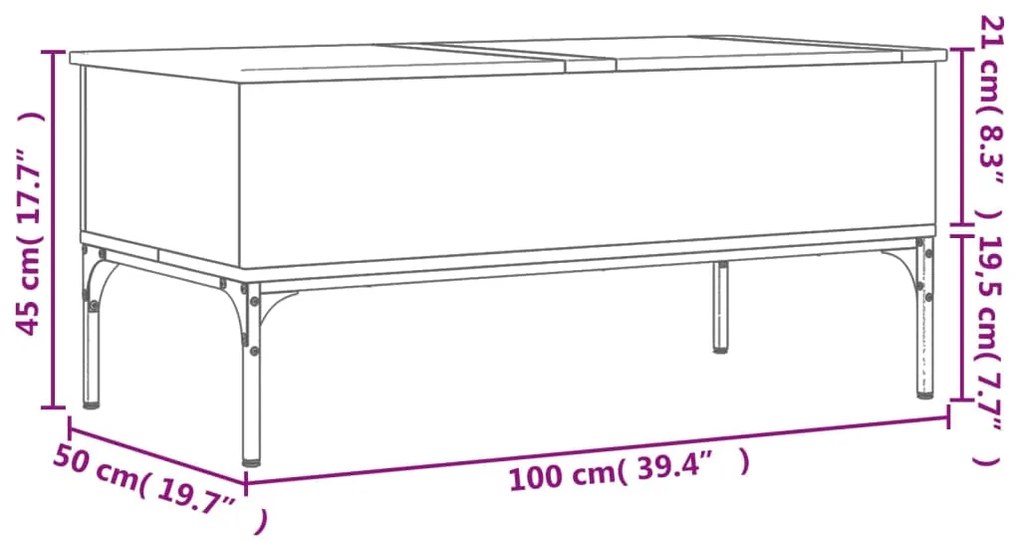 Mesa centro 100x50x45cm deriv. madeira/metal carvalho castanho