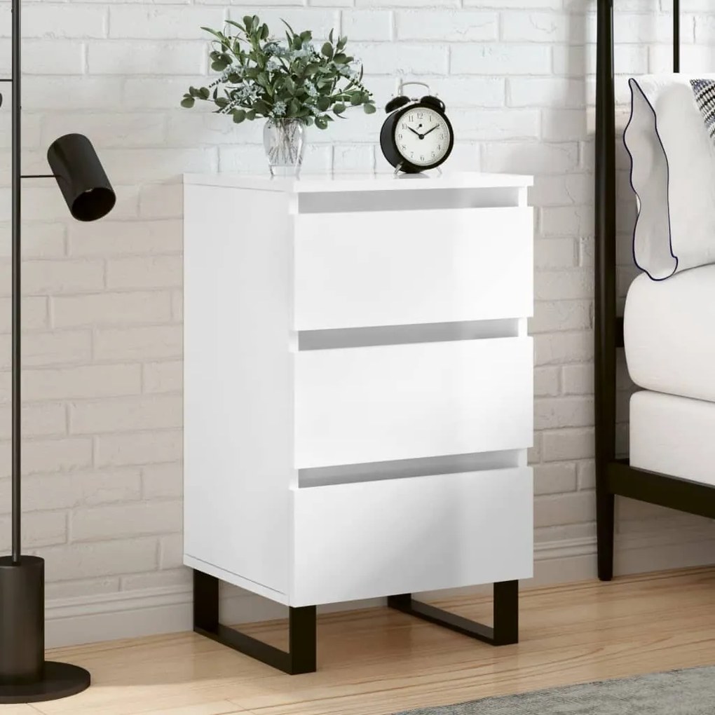 vidaXL Mesa de cabeceira 40x35x69cm deriv. madeira branco brilhante
