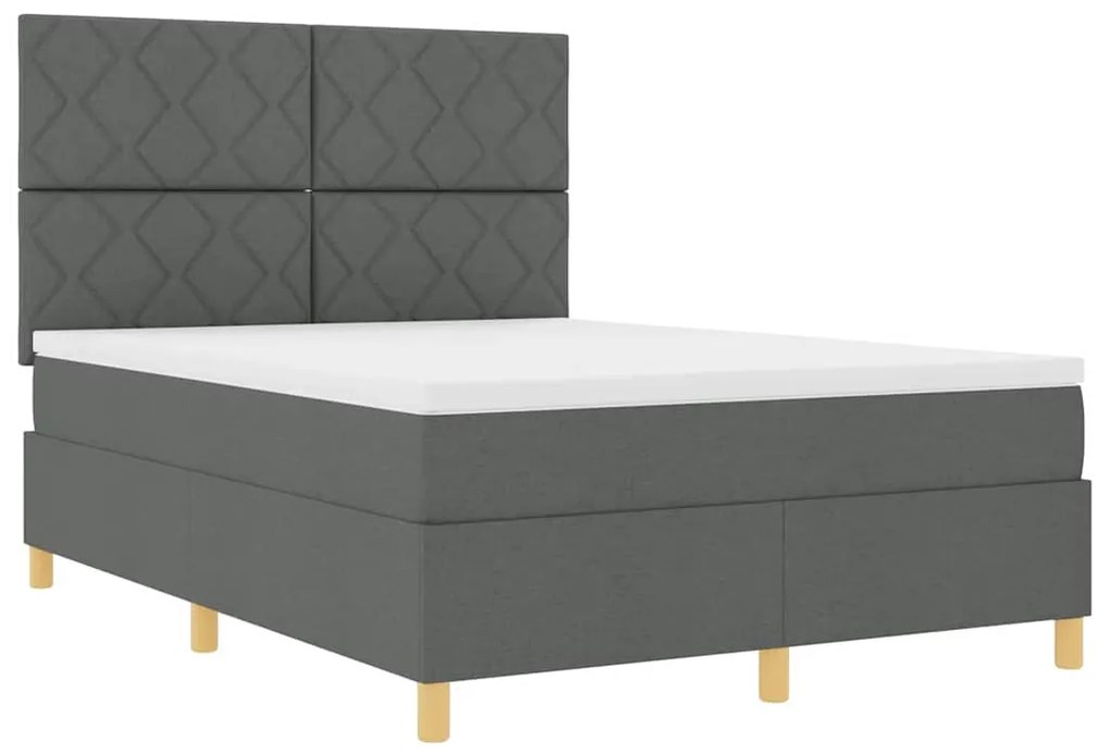 Cama Box Spring com Colchão &amp; LED Cinza Escuro 140x200 cm Tecido