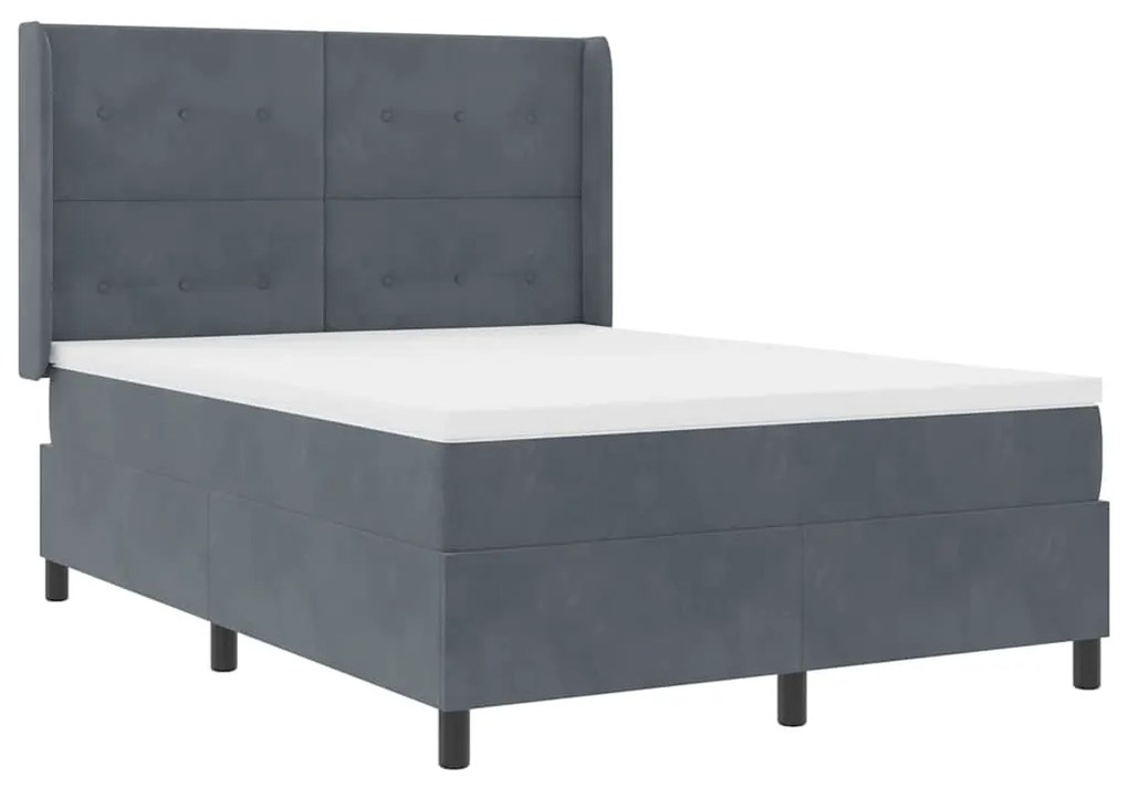 Cama Box Spring com Colchão e LED Cinza Escuro 160x200 cm Veludo