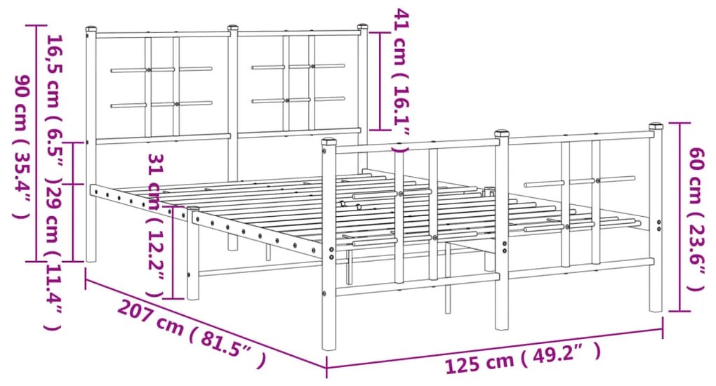 Estrutura de cama com cabeceira e pés 120x200 cm metal branco