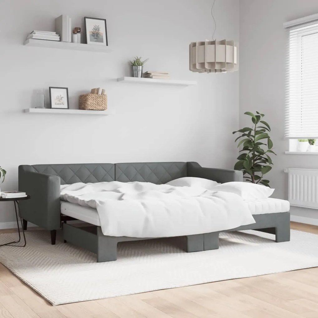 vidaXL Sofá-cama c/ gavetão e colchões 90x190cm tecido cinzento-escuro