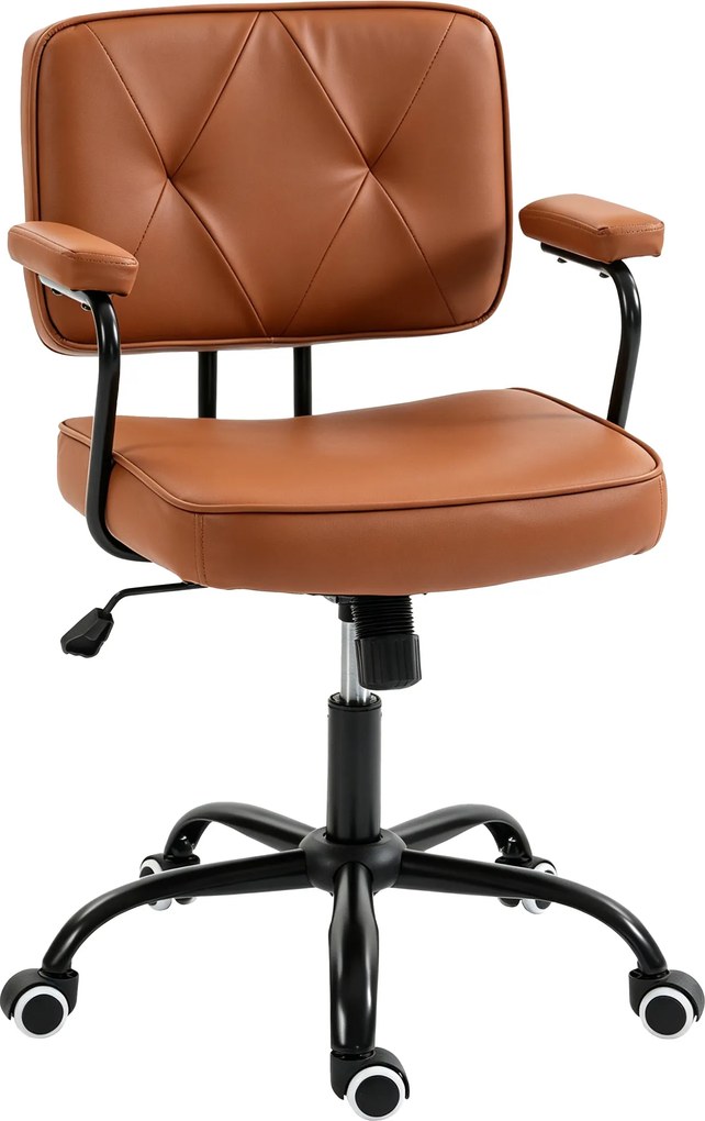 Vinsetto Cadeira de Escritório com Rodízios Cadeira Giratória para Escritório ajustável em altura com função de balanço 360° rotação reclinável Espuma Castanho 61 x 58 x 82-91 cm | Aosom Portugal
