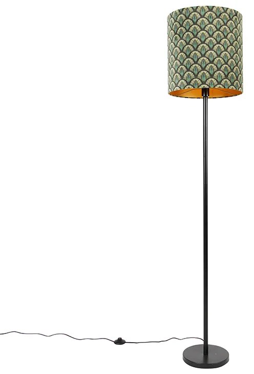 Candeeiro de pé com abajur preto design de pavão interior dourado 40cm - Simplo