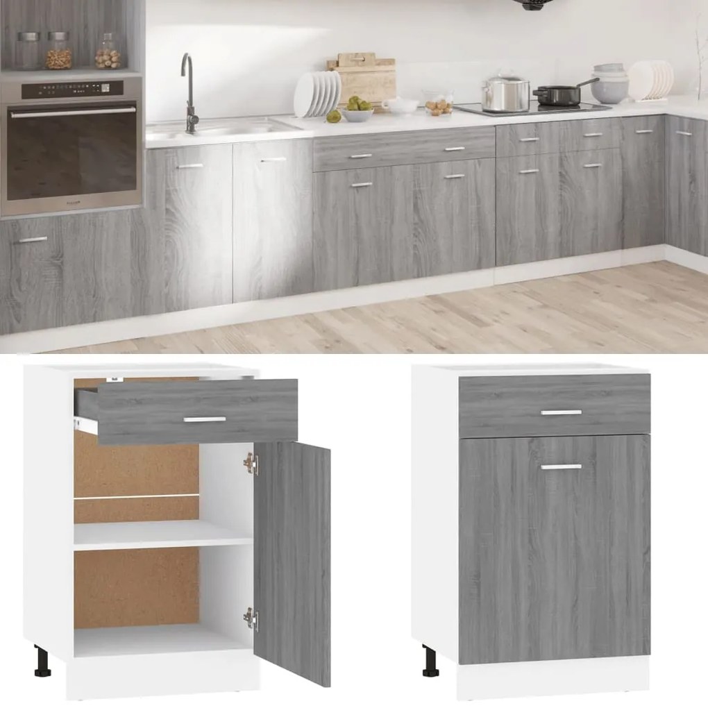 815574 vidaXL Armário inferior c/ gavetas 50x46x81,5cm derivado madeira cinza