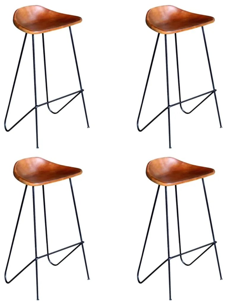 Cadeiras de bar 4 pcs couro genuíno castanho