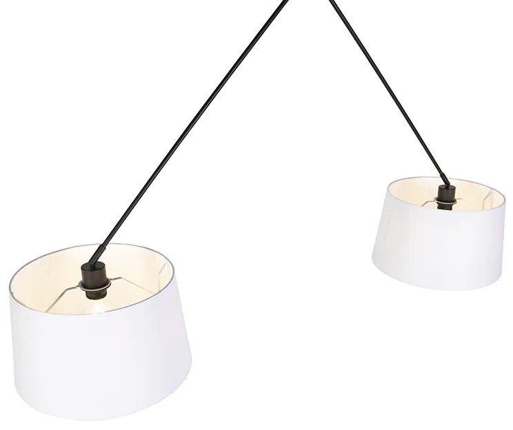 Candeeiro de suspensão preto com abajures de linho branco 35 cm 2 luzes - Blitz Moderno