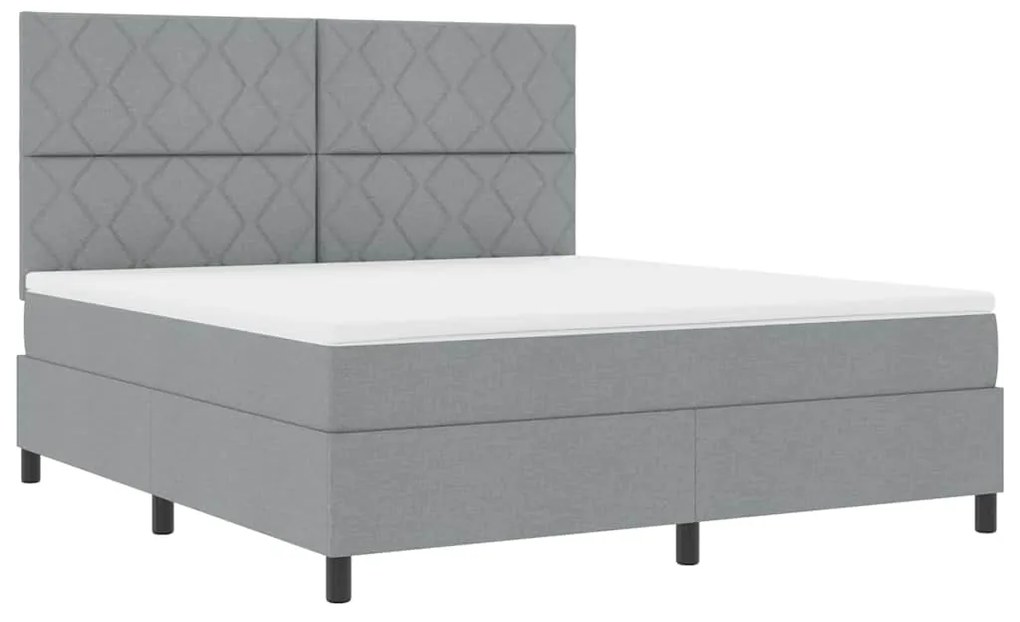 Cama Box com Colchão e Luz LED Cinza Claro 180x200 cm Tecido