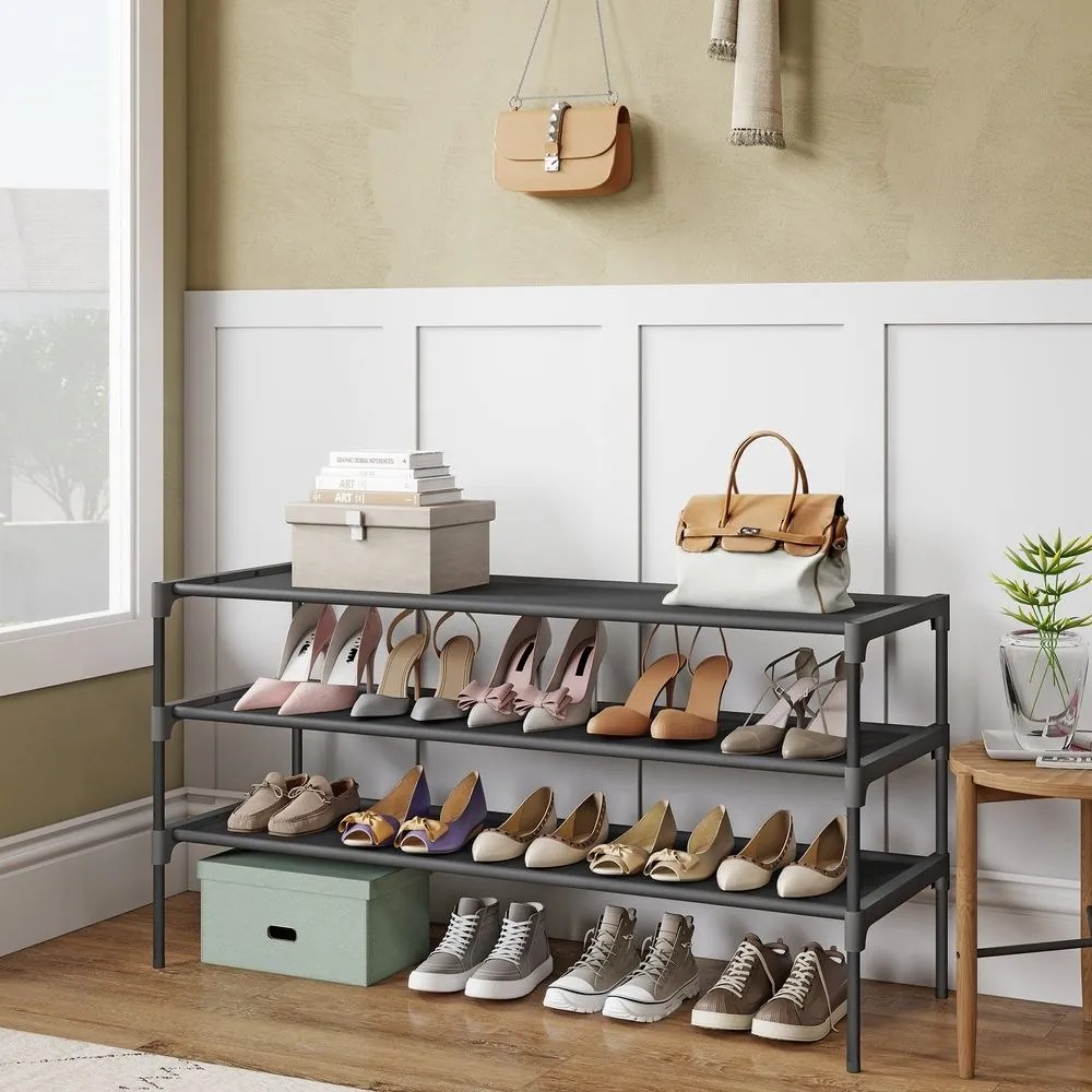 Sapateira com 3 níveis 29,7 x 91,8 x 53,5 cm, arrumação de sapatos Preta