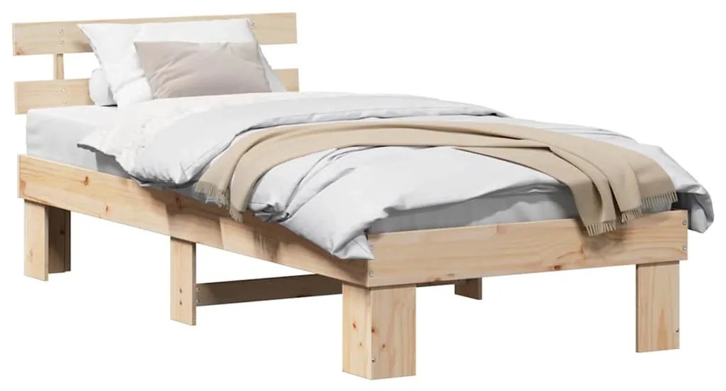 Estrutura de Cama com Cabeceira 100x200 cm Madeira Maciça de Pinho