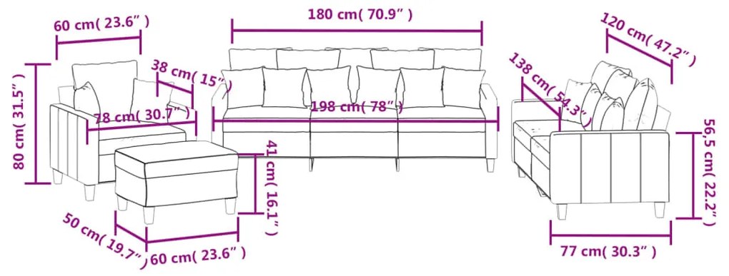 4 pcs conjunto de sofás com almofadas tecido cinzento-escuro
