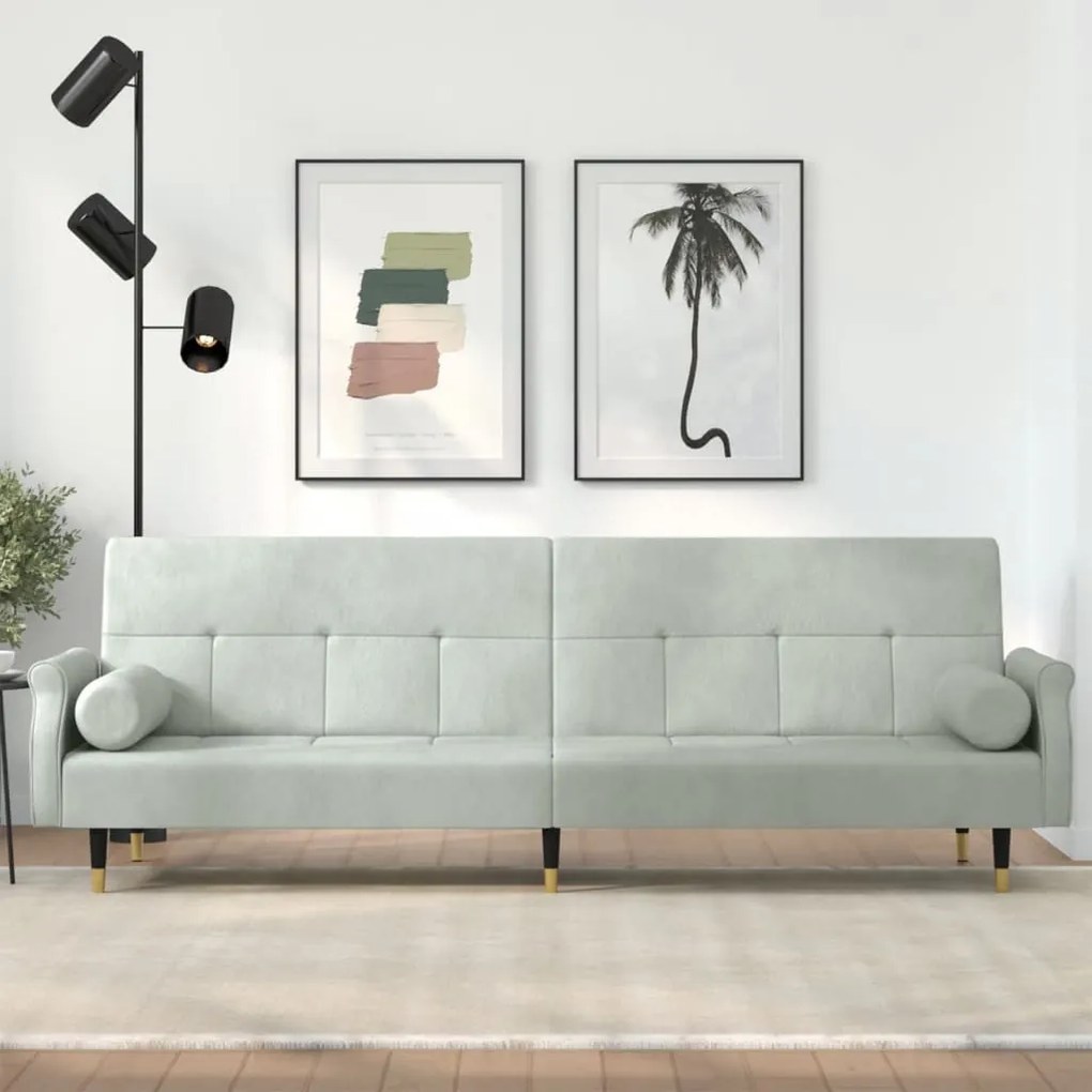 351857 vidaXL Sofá-cama com almofadões veludo cinzento-claro