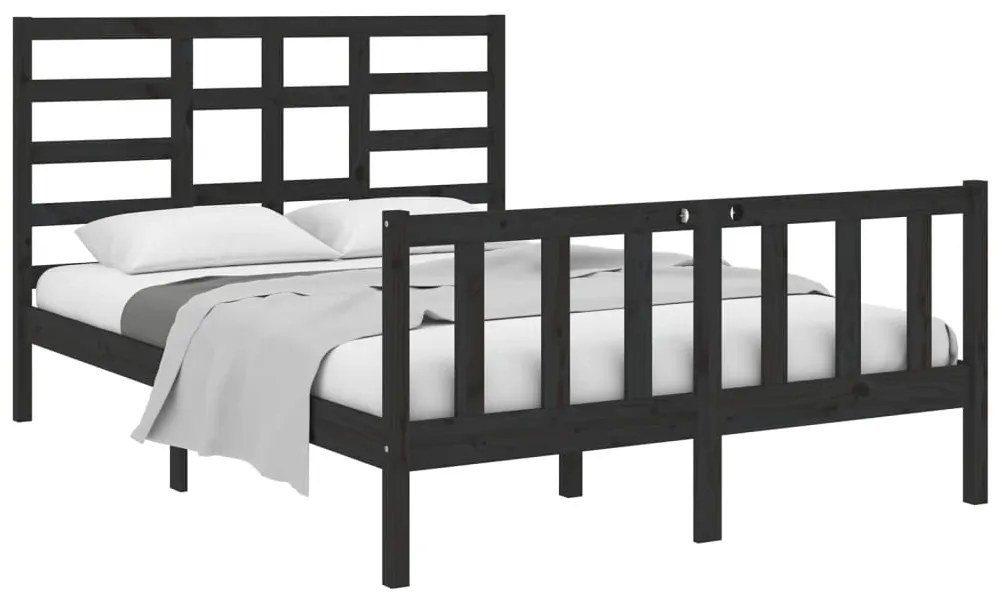 Estrutura cama pequena casal 120x190 cm pinho maciço preto