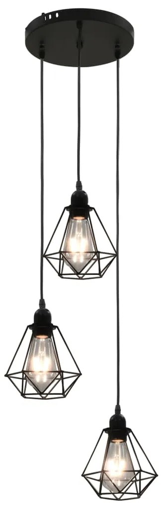 Candeeiro de teto com design diamante 3 lâmpadas E27 preto