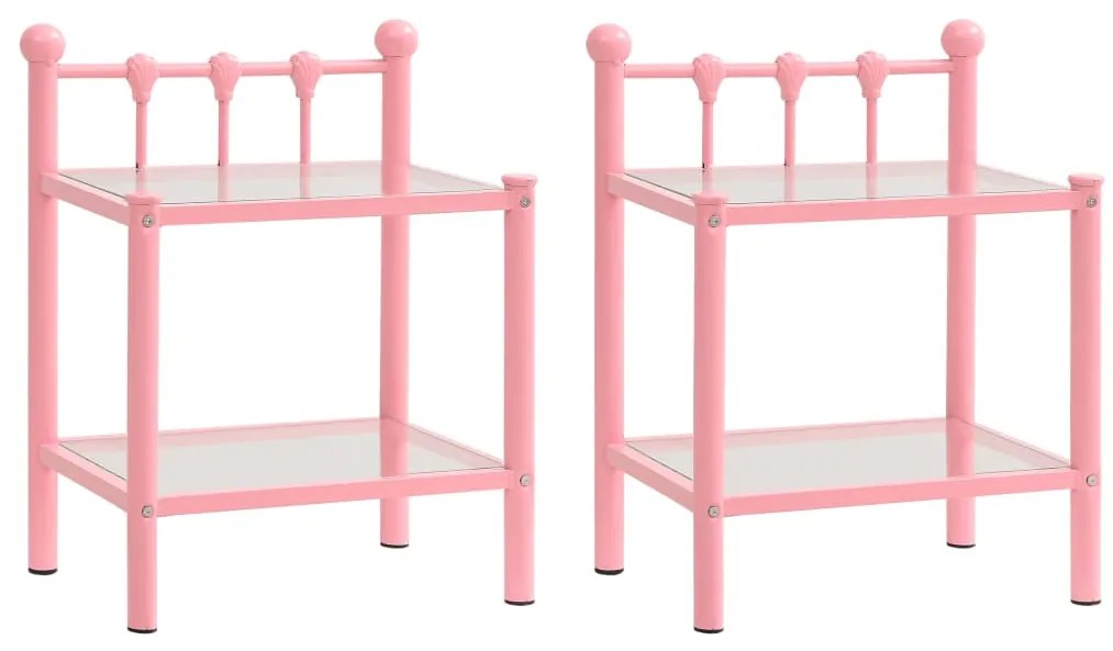 vidaXL Mesas de cabeceira 2 pcs metal rosa e vidro transparente