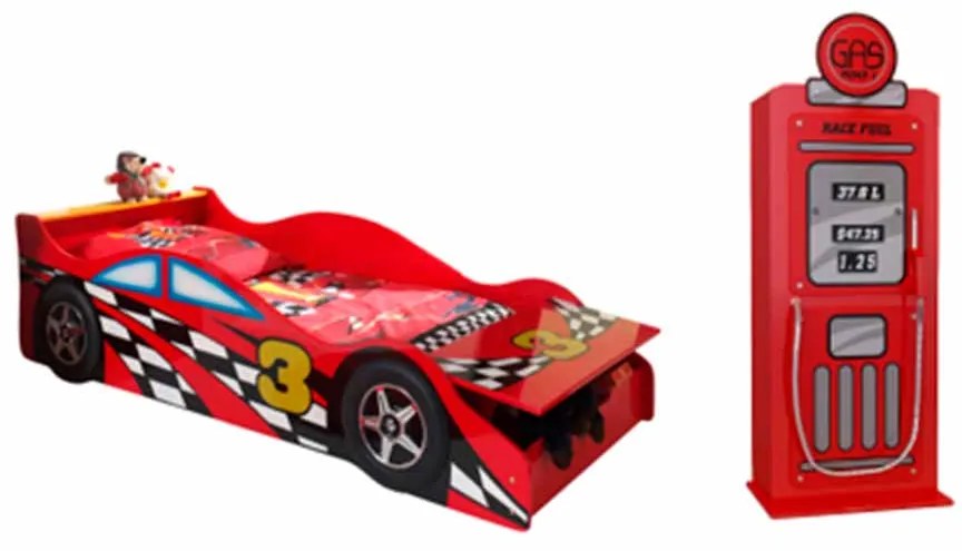 Conjunto Cama Infantil RACE CAR BED + GUARDA ROUPA BOMBA GASOLINA VERMELHO