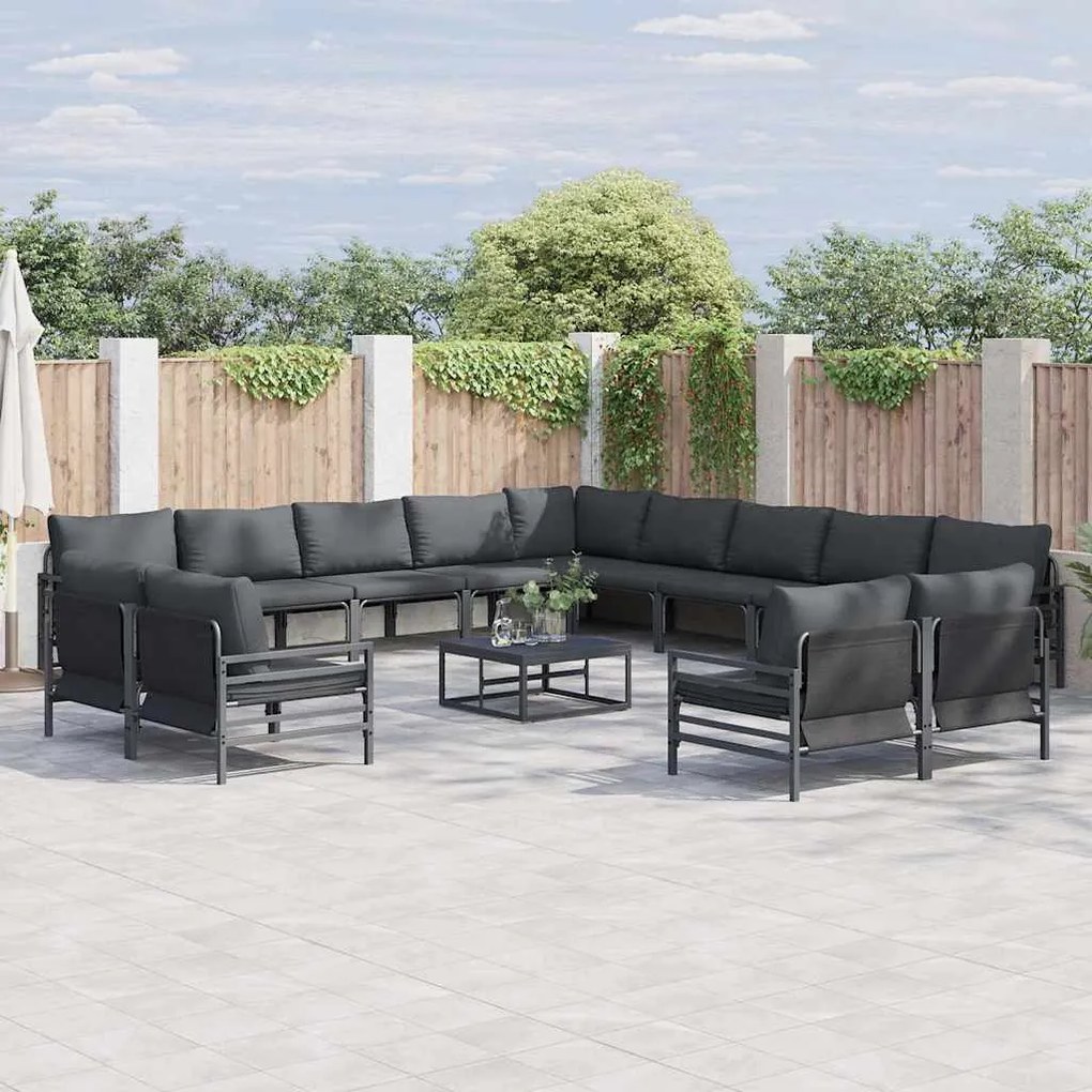 vidaXL Conjunto de Sofá de Jardim 13 pcs Cinzento-escuro Aço