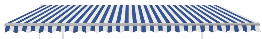 Toldo automático c/ LED e sensor de vento 5x3,5 m azul e branco
