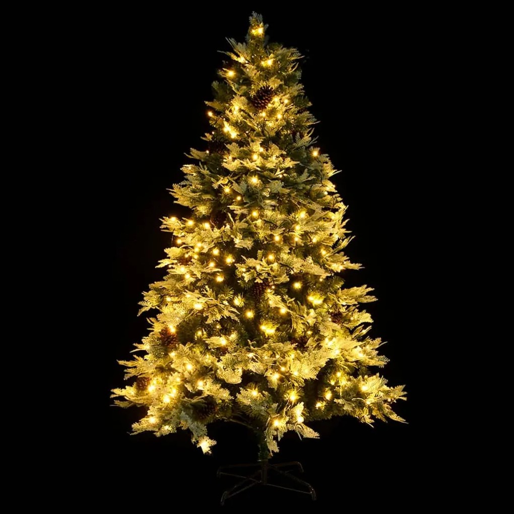 Árvore de Natal com pinhas pré-iluminada 195 cm PVC e PE verde