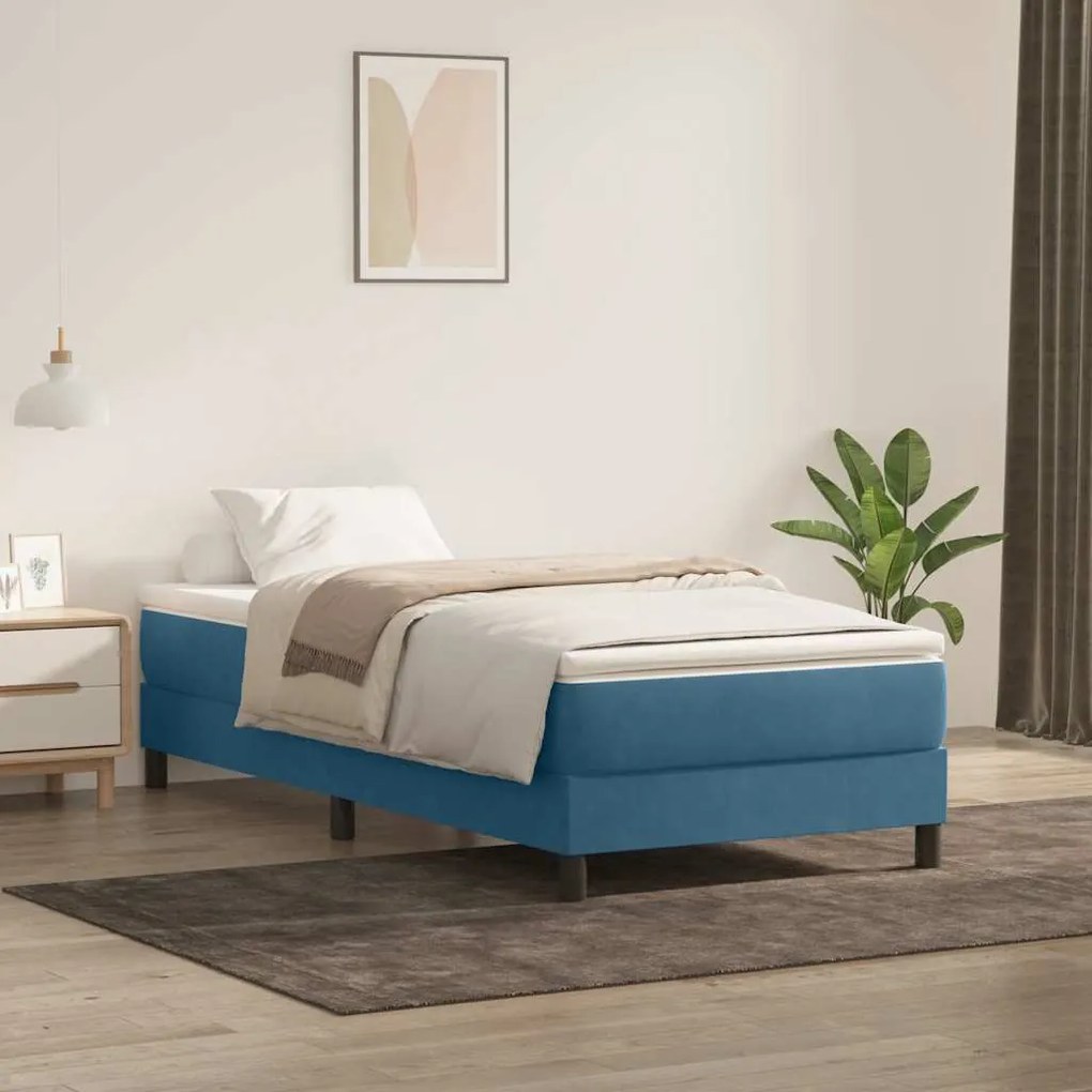 Cama com molas/colchão 90x220 cm veludo azul-escuro
