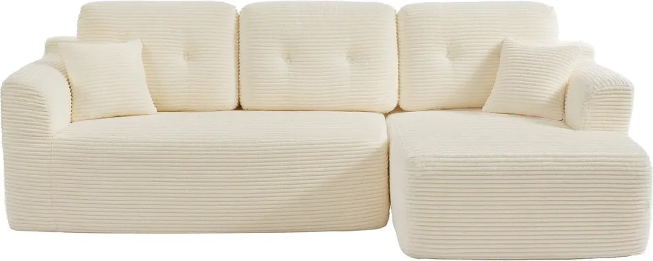 Sofá modular de canto com Chaise long à direita, 150 x 244 x 73 cm branco creme