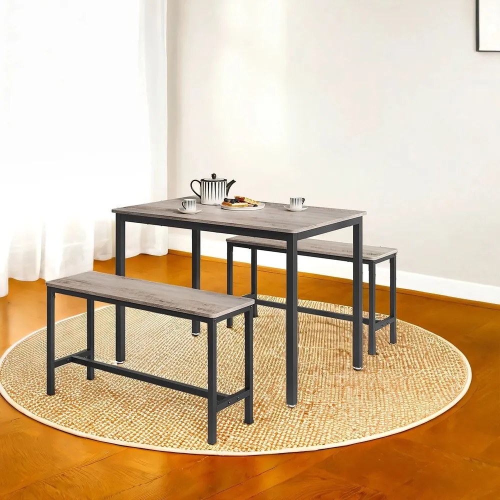 Conjunto Mesa de jantar com 2 bancos, conjunto de 3 peças , greige mesclado + Preto