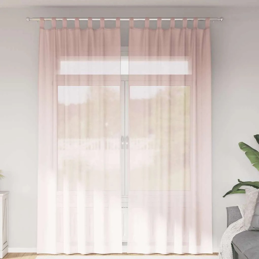 Cortinas de voile com laços 2 pcs rosa-claro 140x260 cm