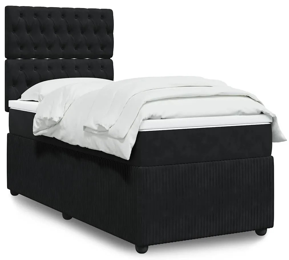 Cama com molas/colchão 100x200 cm veludo preto