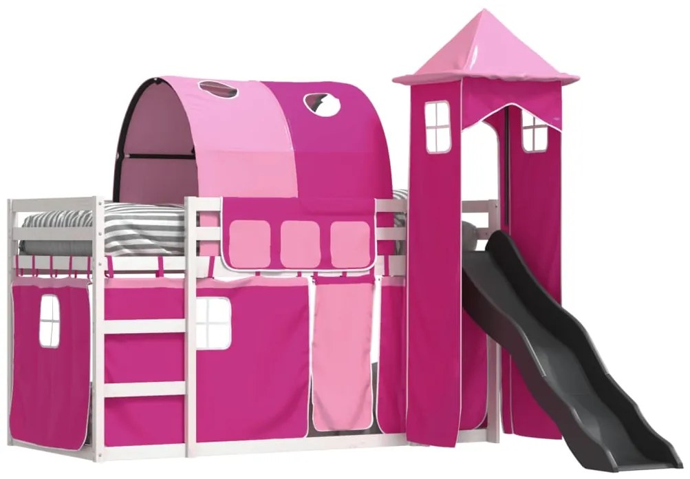 Beliche com escorrega e cortinas 90x200 cm rosa