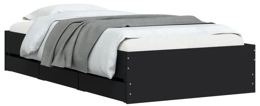 Estrutura de cama c/ gavetas 90x200 cm derivados madeira preto