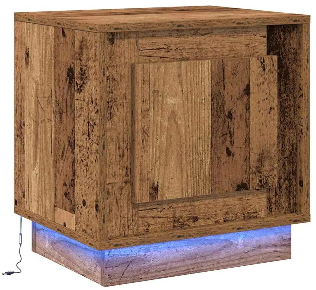 Cabeceira de Cama com Luzes LED Madeira Velha 44x34,5x45 cm