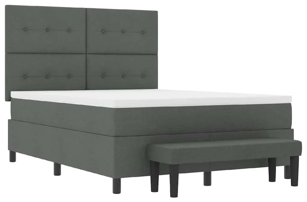 Cama Box com Colchão e Banco Cinza Escuro 140x200 cm Tecido